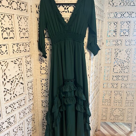 Baltic Born Hunter Green Pippa Ruffle Maxi Dress M - Picture 6 of 8